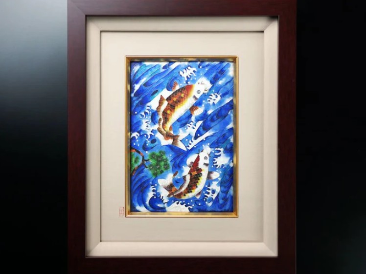 【京七宝】陶額 流水登り鯉